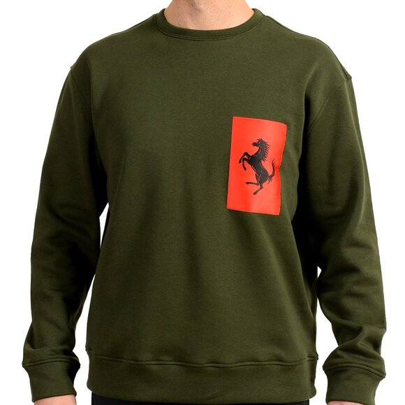 Scuderia Ferrari Men's Forest Green C-Neck Label Pocket Sweatshirt US L IT 52